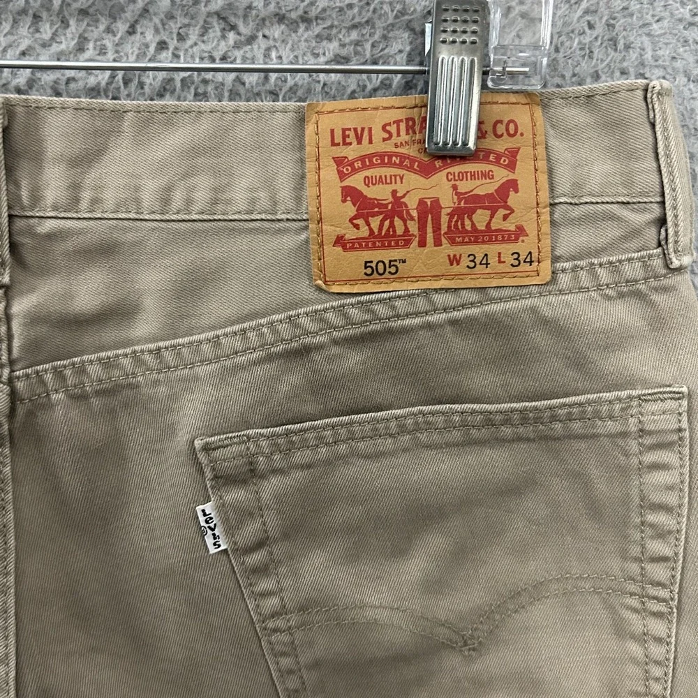 Levis Jeans Mens 34x34 Beige 505 Regular Straight American White Tab Work Wear